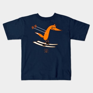 Smart fox with skis Kids T-Shirt